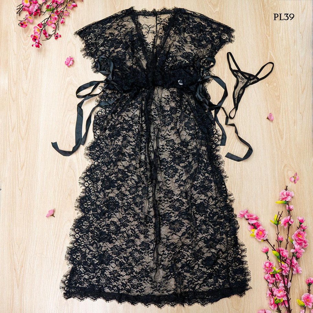 BAJU TIDUR WANITA LACE LINGERIE JUMBO BATWING SEXY HITAM PL39