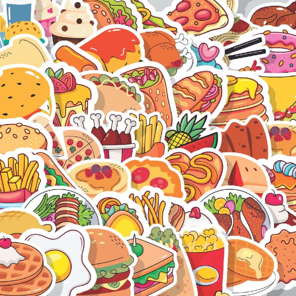 

Stiker Cutting Pack Stiker Mix Delicious Food [Campur Makanan Lezat] Isi 100Pcs Series Aesthetic Lucu Keren Untuk Koper Bahan Vynil
