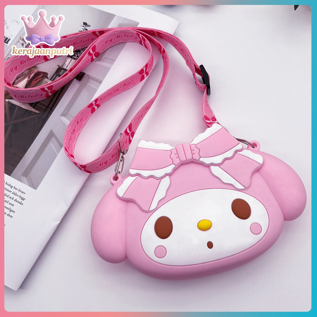 Tas Selempang Anak TK & SD Karakter Kuromi - Bahan Karet Lembut & Halus - Dompet Koin Lucu untuk Had