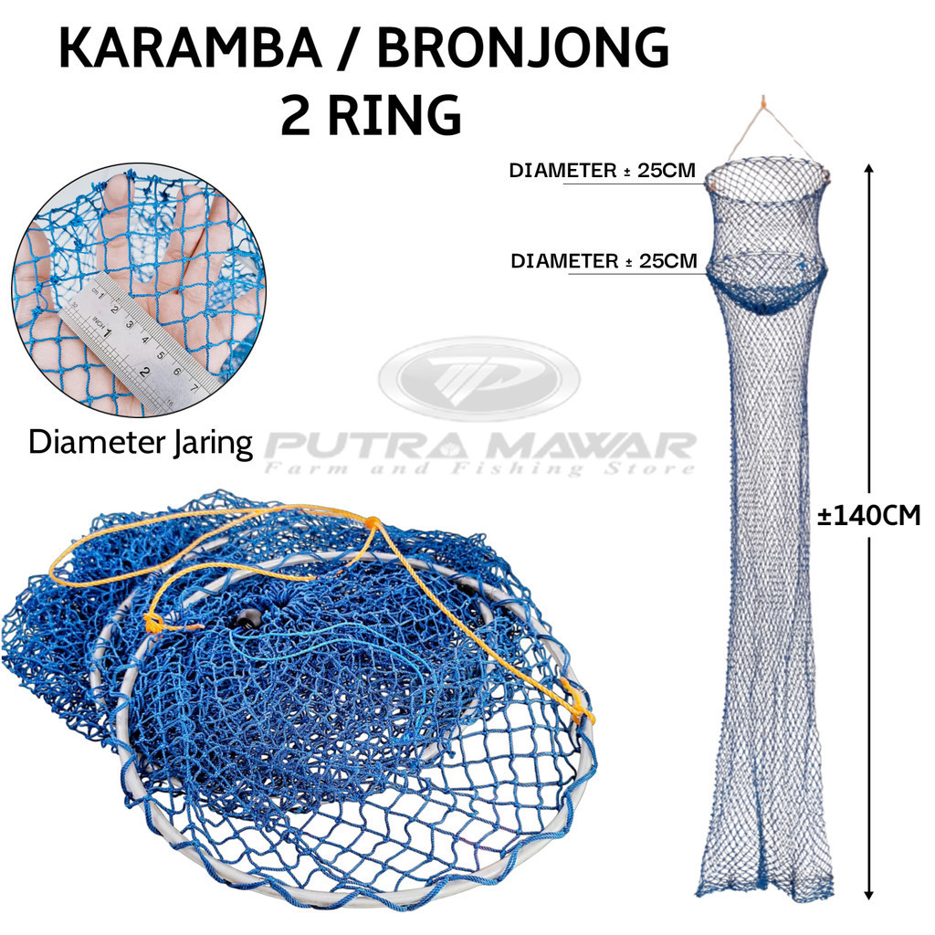 Karamba Korang Koja 2 Ring Bronjong Jaring Bahan Nylon Kuat Tebal Kepis Tempat Wadah Ikan Mancing