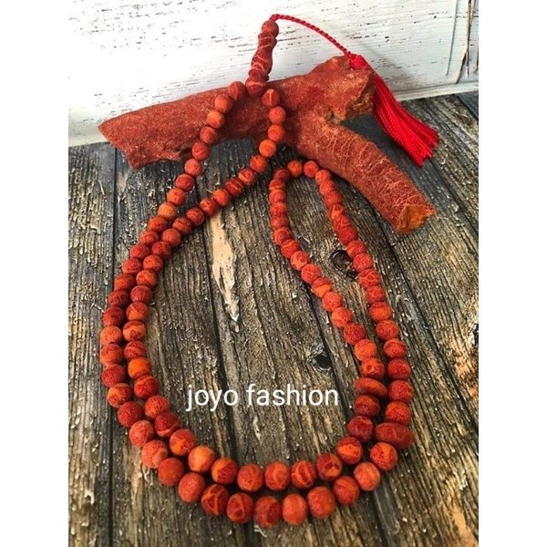 TASBIH KALUNG FOSIL BATU MARJAN MERAH NATURAL