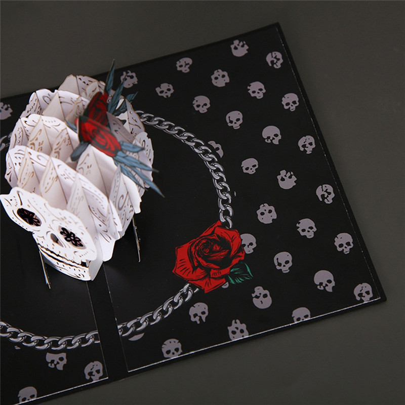 

3D Halloween Greeting Card Festival Party Invitation Holiday Postcard Gift Skeleton Skull Rose Horror Greeting Card