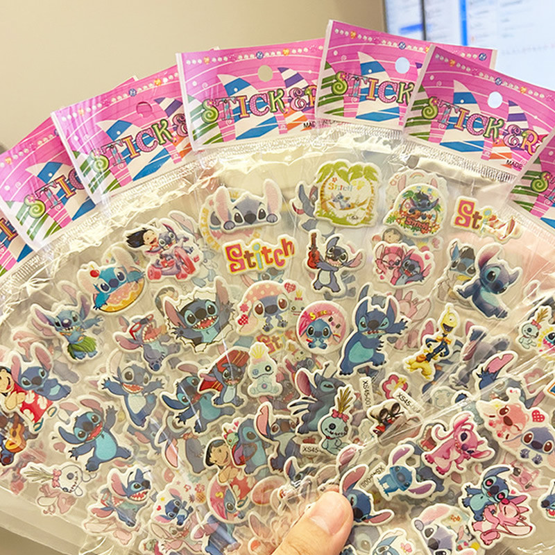 

12pcs Cartoon Stitch No Repetition Bubble Stickers Kawaii Disney Anime Three-Dimensional 3d Stickers Kids DIY Toy Sticker Gift