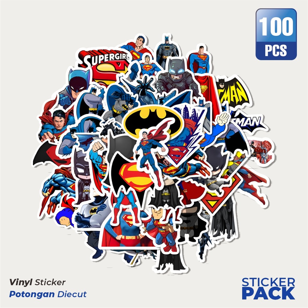 

Super Hemat! 100 PCS Stiker Mix Superman & Batman Waterproof Aesthetic- Untuk Laptop, Motor, dan Helm - Paper Stationery Pack