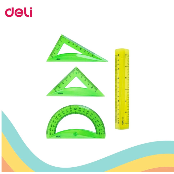 

Deli G006 02 Ruler Set 4 Pcs - Garisan, Segitiga & Busur 180˚