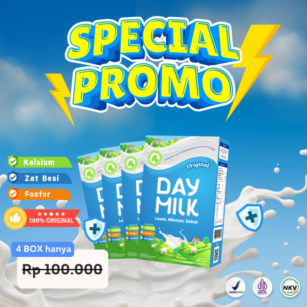 

Daymilk Susu Kambing Atasi Nyeri Sendi Sakit Lutut Dan Asam Urat | Susu Kambing Etawa Original Bubuk Krim Solusi Nyeri Sendi & Pegal Linu | Susu Anti Asam Urat Rematik Reumatik Nyeri Sendi | Paket 4 Box | HALAL | MUI | Bisa COD Halal dan BPOM