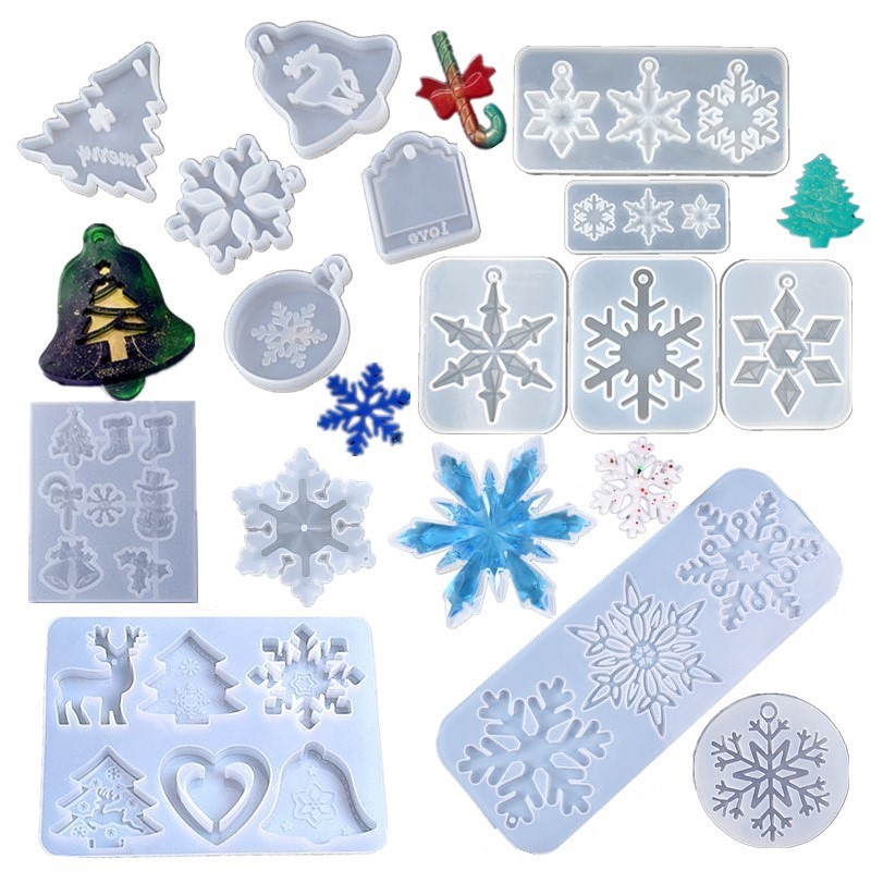 

SNASAN Snowflake Pendat Silicone Mold Christmas Tree Elk DIY Casting Mould Epoxy Resin UV Resin Jewelry Making Handmade Tool