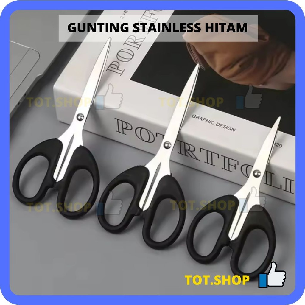 

[Min 5] Gunting stainless hitam S002/S003/S004 Office Scissors Alat pemotong barang serbaguna gunting kertas