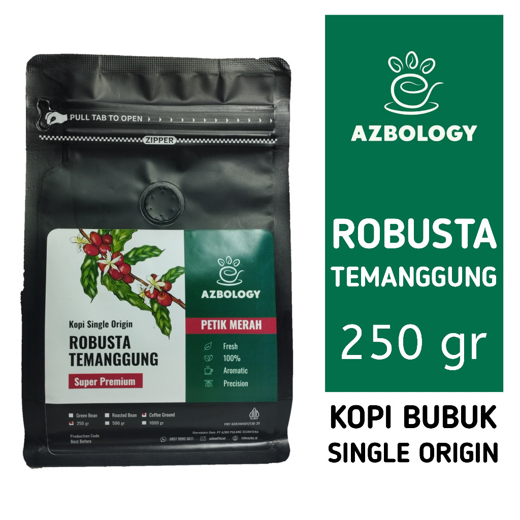 

AZBOLOGY Spesial Kopi Temanggung | Kopi Robusta Bubuk (Coffe Ground) 250 gram | Kopi Temanggung Super Premium Mafazamart123