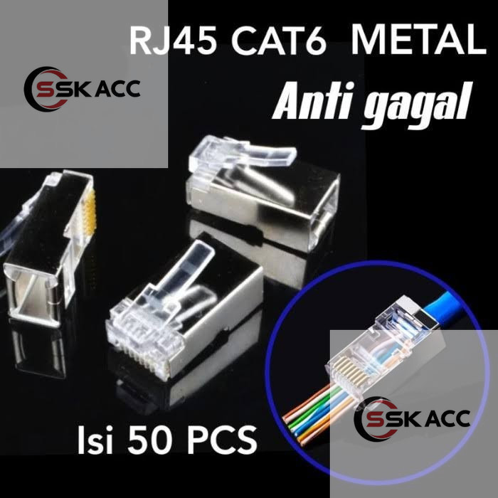 Konektor RJ45 Cat6 Metal Anti Gagal Kabel Tembus 6 Besi