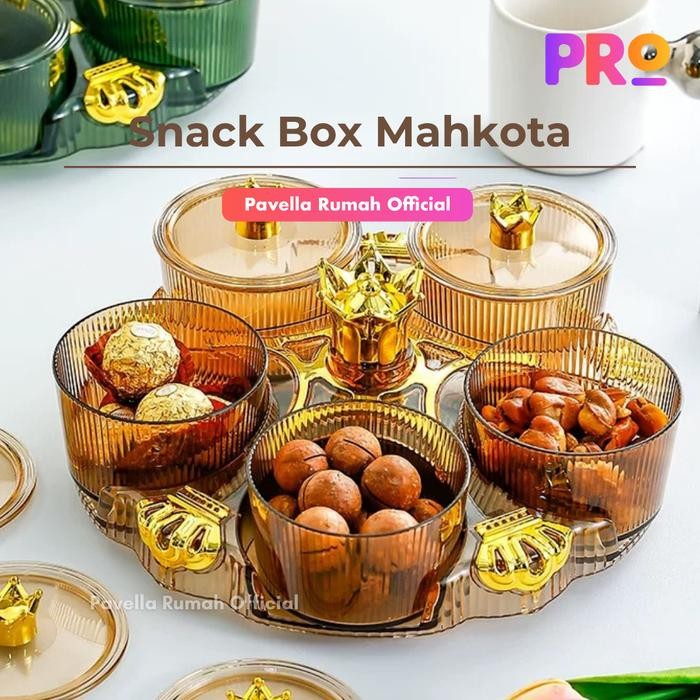 [COD] PAVELLA Snack Box Mahkota Set 5 Transparan Pink Kue Kering Basah Permen Biskuit Unik Lucu Eleg
