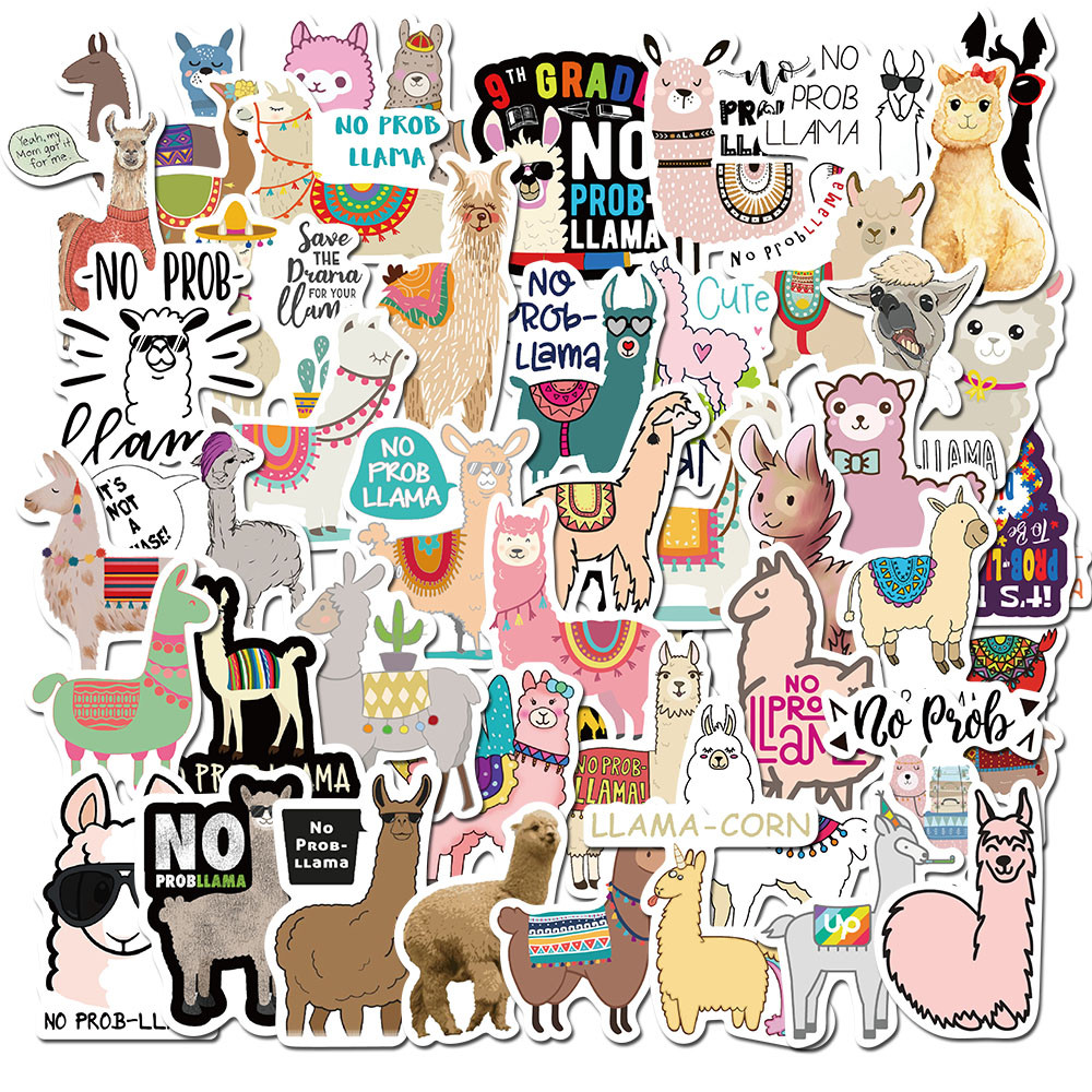 

50PCS Cute Alpaca No Prob Llama Sticker Cool PVC DIY Guitar Luggage Animal Pet Decal Stickers Pegatina Gift