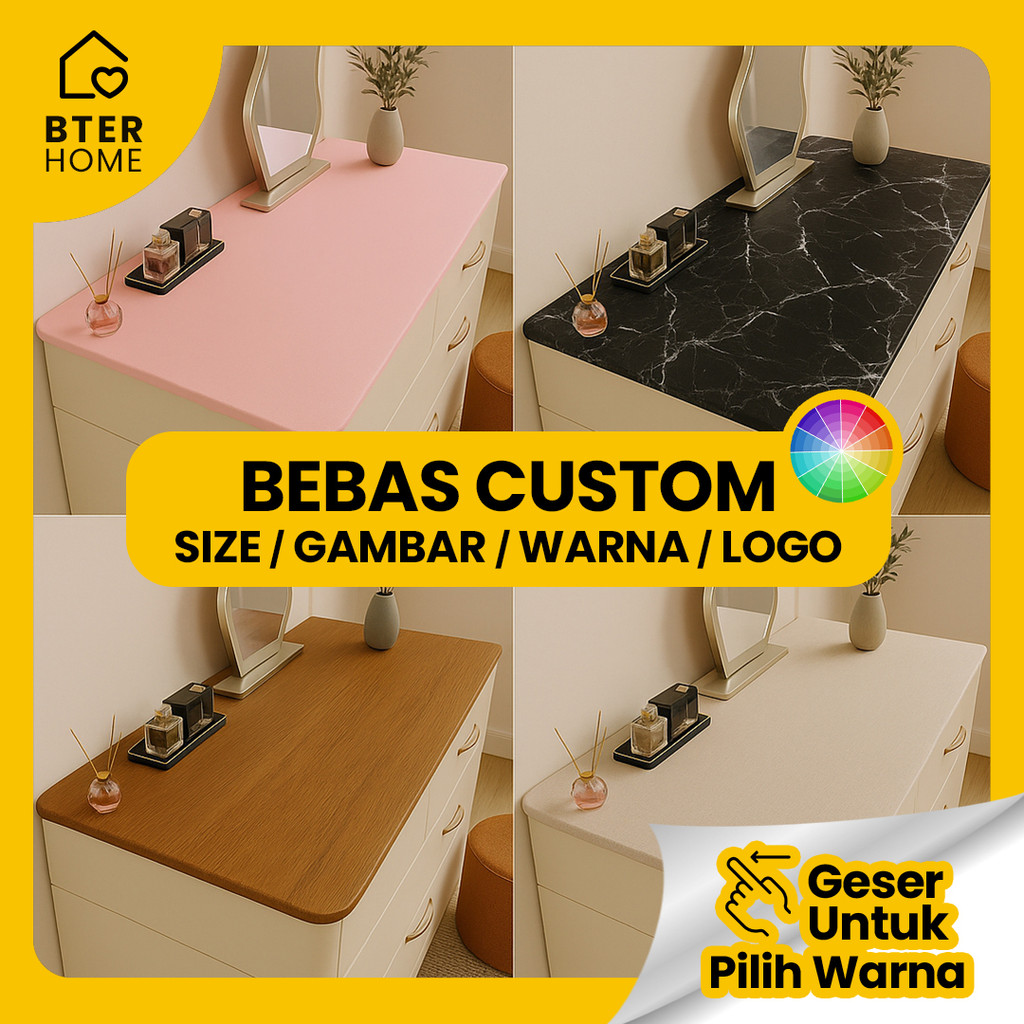 Bter Home Taplak Meja Rias Warna Pink Hitam Marmer Kayu Coklat Putih Gading Custom Ukuran