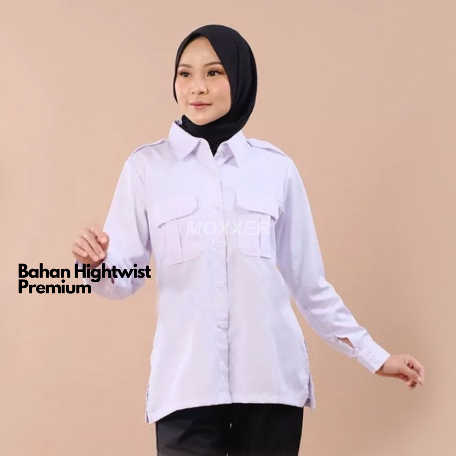 Kemeja Baju Dinas Putih PNS Wanita SAKU ATAS / Sreagam PDH Wanita Putih / Baju Putih Perawat Wanita,