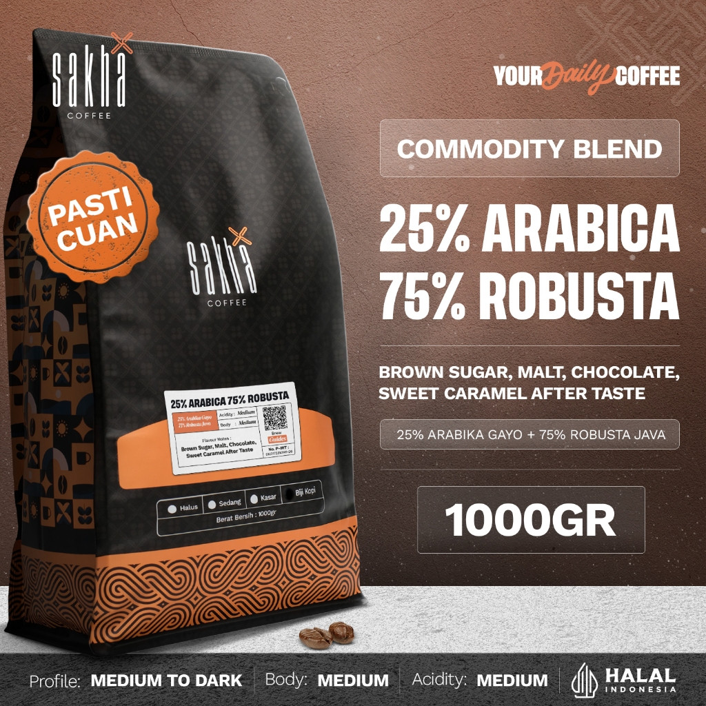 

BIJI KOPI 25% ARABICA 1KG Commercial Espresso Blend By Sakha Coffee Roastery