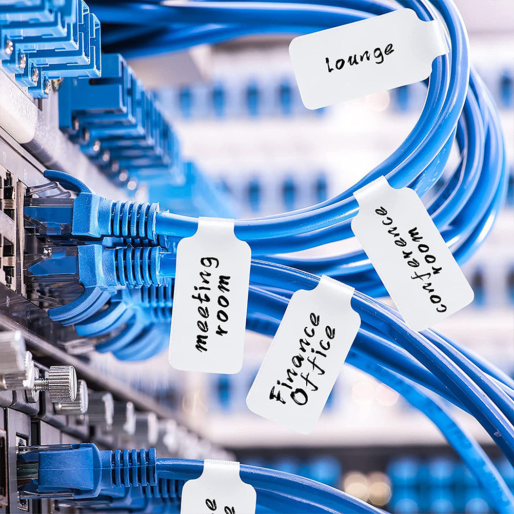 

100Pcs Self-Adhesive Cable Labels Writable Number Cable Tag Set Self Adhesive Labels Printable Markers Tag White Paper For Wires