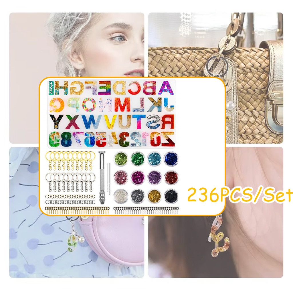 

236pcs/set cetakan gantungan kunci resin / cetakan silikon resin untuk pembuatan proyek kerajinan dan perhiasan DIY