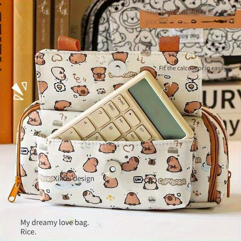 

1pc Capybara Pencil Case - Large Capacity Cute Animal Print Makeup & Stationery Organizer with Zipper Closure， Fabric Pen Bag