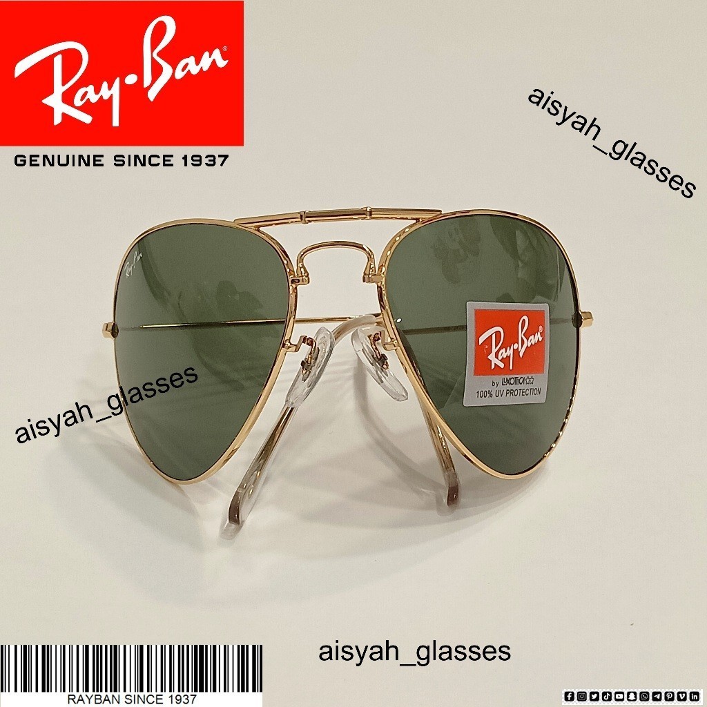 RRR Kacamata Ray Ban Lipat Aviator Lipat 3479 Emas 58/14 Termasuk Kotak Asli