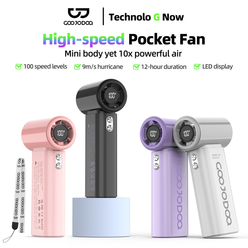 

GOOJODOQ High-speed Pocket kipas angin Fan 10x Enhanced Wind Strength LED Screen and Portable Lanyard 4000mAh Endurable Battery