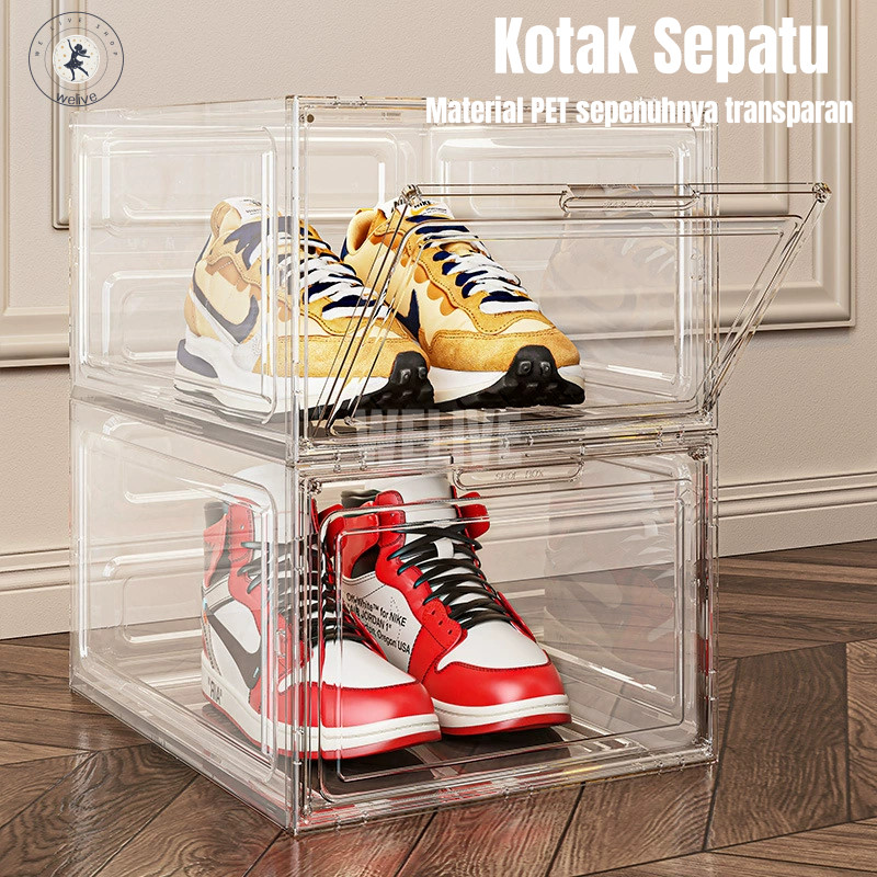 Rak Sepatu Anti Debu Rak Sepatu Tertutup Kotak Sepatu Transparan Akrilik Ukuran Besar Tempat Penyimp