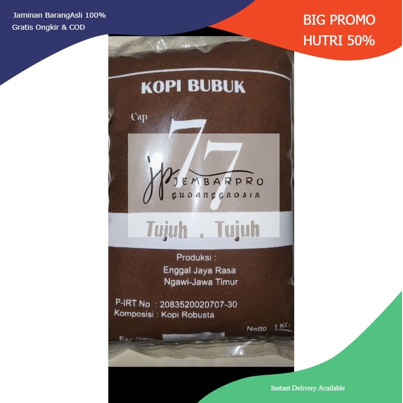 

Kopi Bubuk merk CAP 77 1 kg Robusta kualitas istimewa