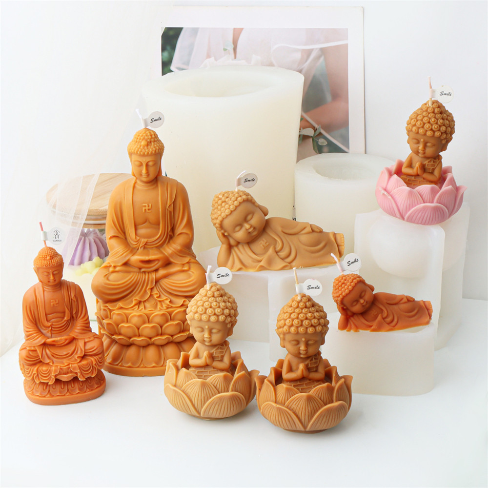 

Large Buddha Statue Candle Silicone Mold 3D Sit Lotus Cassock Buddha Meditation Buddha Soap Gypsum Resin Mold DIY Home Decor