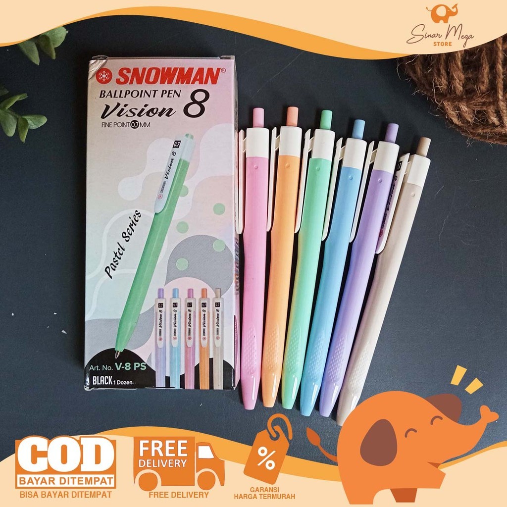 

Snowman Retractable Pen Vision 8 Pastel Black 0.7mm V8 - Pulpen SATUAN Murah