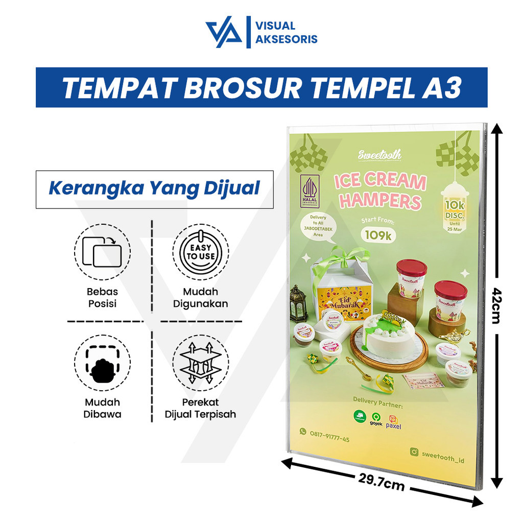

KP - Tempat Brosur Tempel Akrilik A3 | Sign Holder Dinding | Display Poster Menu terbaru