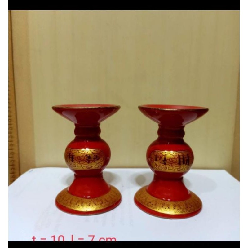 tempat lilin- keramik- 10cm- merah terang