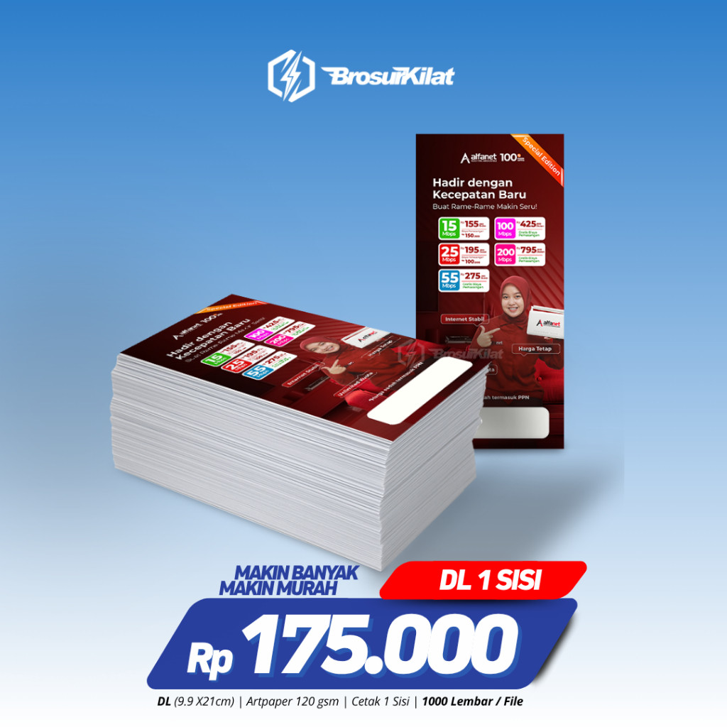 

Brosur DL - 1/3 A4 Art paper 120 / Cetak Brosur Ukuran 21 X 9.9 cm