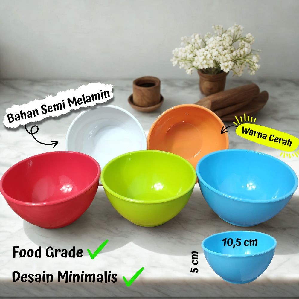 [12 PCS] Mangkok Sup Kecil Mangkuk Semi Melamin Warna Cocok untuk tempat cemilan, buah, salad, es kr