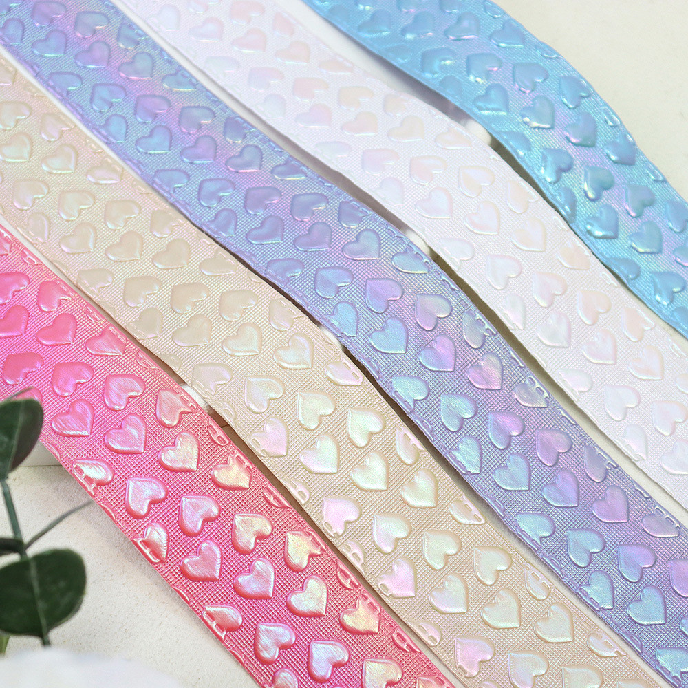 

25Yards 38mm Hologram Rainbow Colorful Three-dimensional Hearts PU Ribbon Welcome Custom Printed