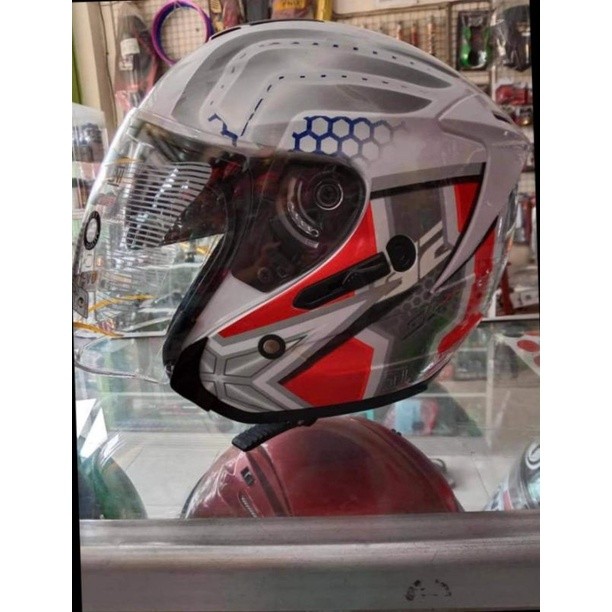 HELM G2 OPTIMAX MOTIF WHITE/RED/HALF FACE