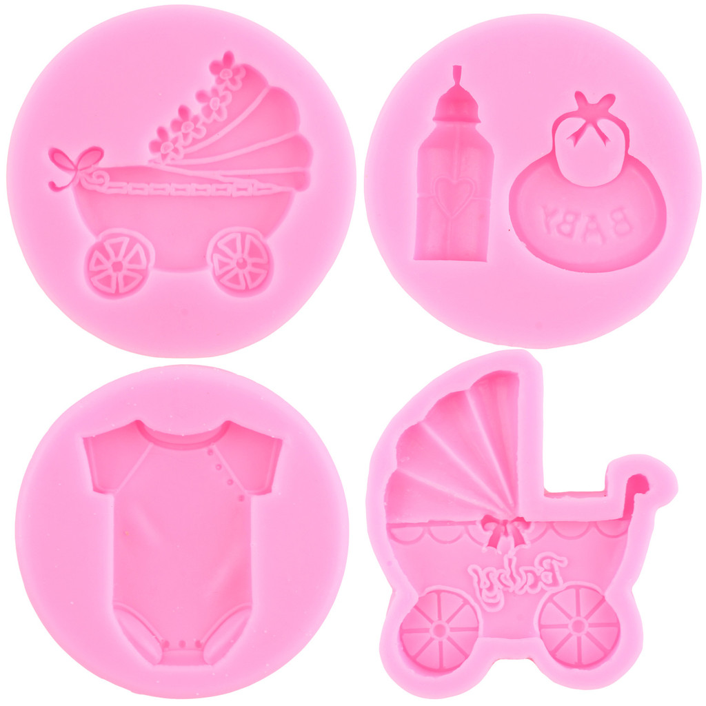 

Baby Shower Party 3D Fondant Silicone Mold Cake Decorating Tools Stroller Candy Resin Clay Mould Chocolate Gumpaste Moulds