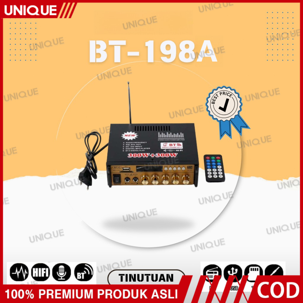 UNIQUE Amplifier BT-198E ECHO Amplifier Karaoke Bluetoth Power Amplifier, ampli mini /