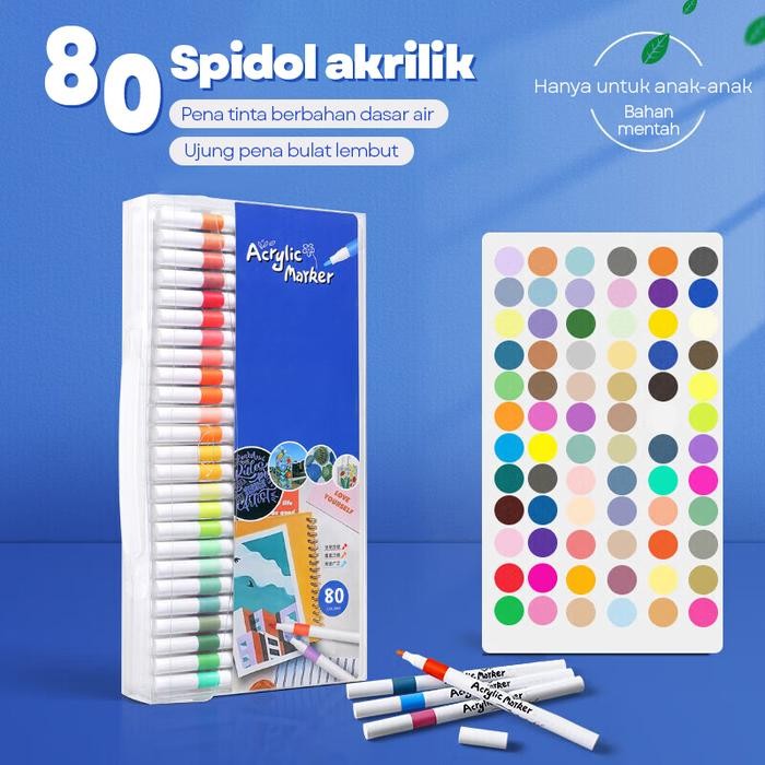 

[READY] Aimilo Spidol Acrylic Marker Spidol Warna Warni 1 Set DIY Painting Akrilik Marker 48/60/80 Warna - 80 Warna