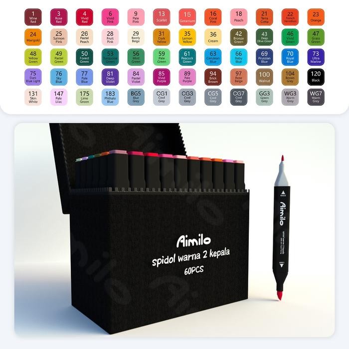 

Aimilo - Spidol Warna Warni 1 Set Sketch Marker 2 Tip Touch Marker 48/60/80 Warna - 60 Warna