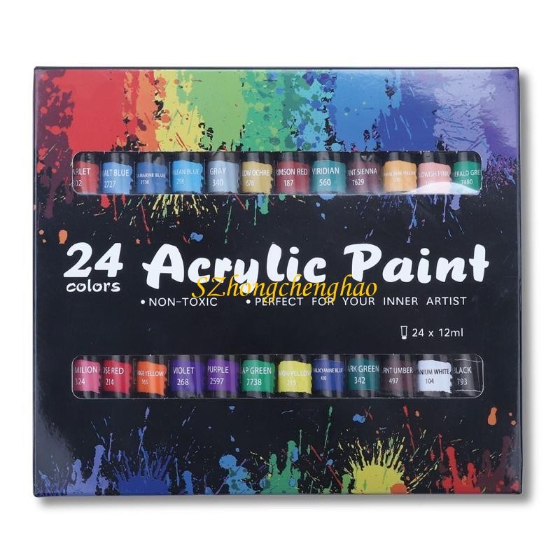 

24 Tubes Acrylic Paints Set Artists Drawing Pigment 12ml(0.4oz)/Tube Non Toxic 601D