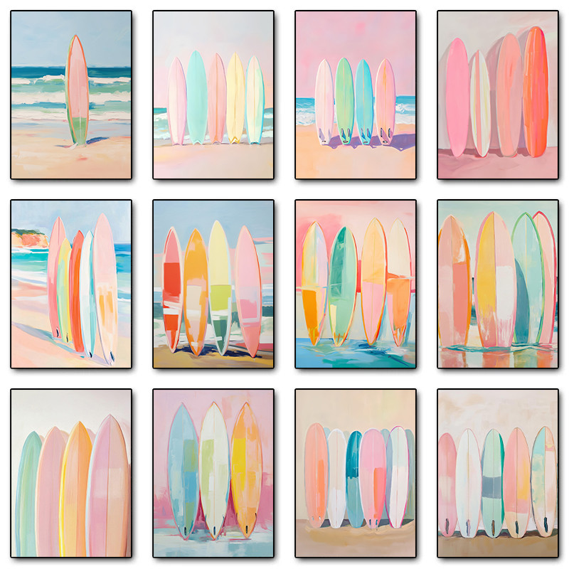 

Colorful Surfboards Trendy Posters and Prints Canvas Printing Modern Coastal Wall Art Picture for Beach House Home Decor Gifts