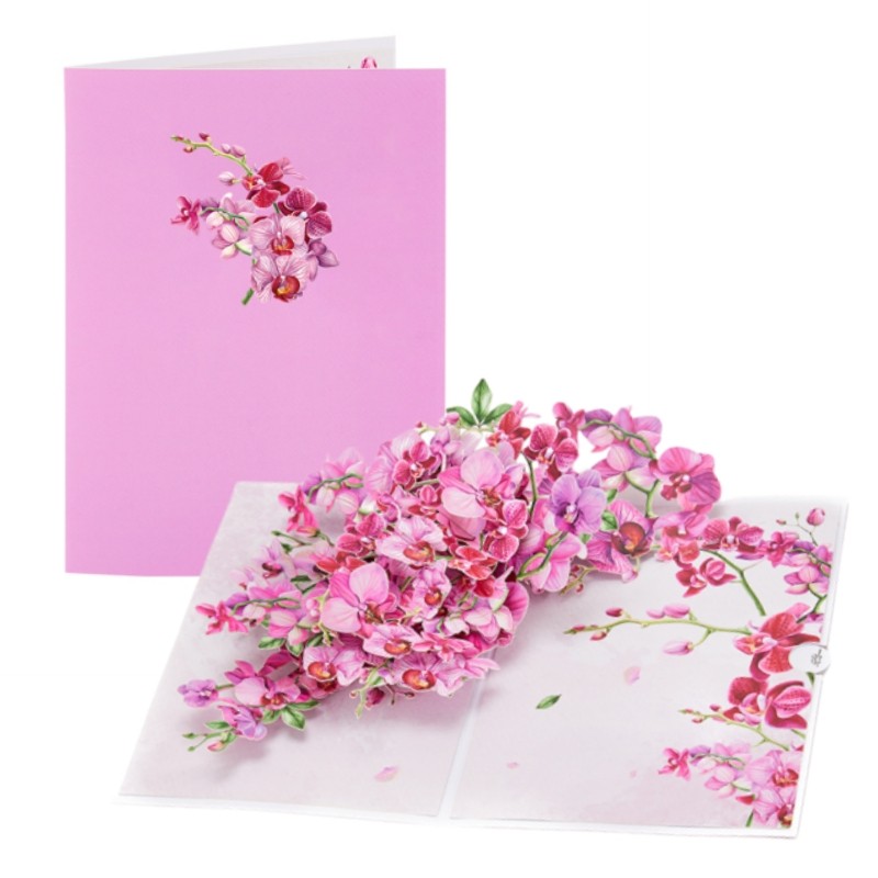 

Cymbidium Orchids Pop-up Greeting Card with Envelope Flowers Postcard Floral Birthday Cards Valentines Gifts Creative Home Decor