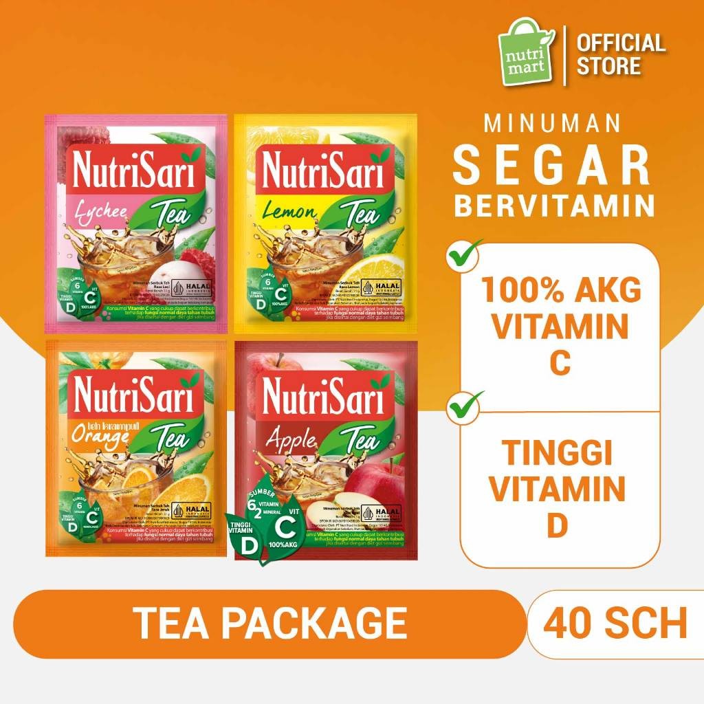 

NutriSari Tea Package (40 Sch) - Lemon Tea, Lychee Tea, Orange Tea, & Apple Tea