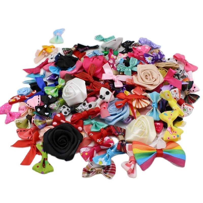 

30 pcs/lot Mix ribbon bows / Flower Small size Polyester Satin ribbon Bow Decoration Love mini bows for crafts mariage