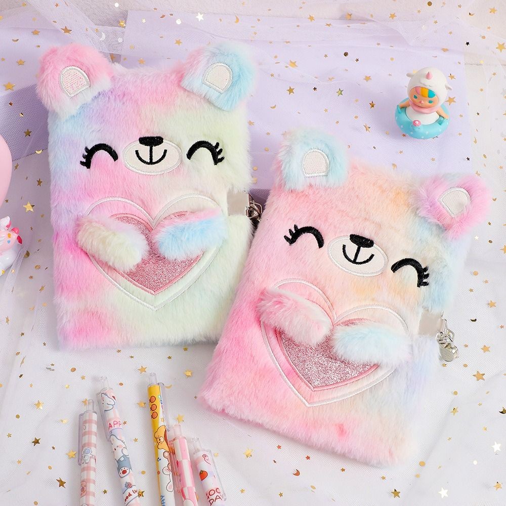 

Cartoon Bear Notebook with Lock Secret Diary Writing Supplies Children Gifts Cartoon Mini Notebook