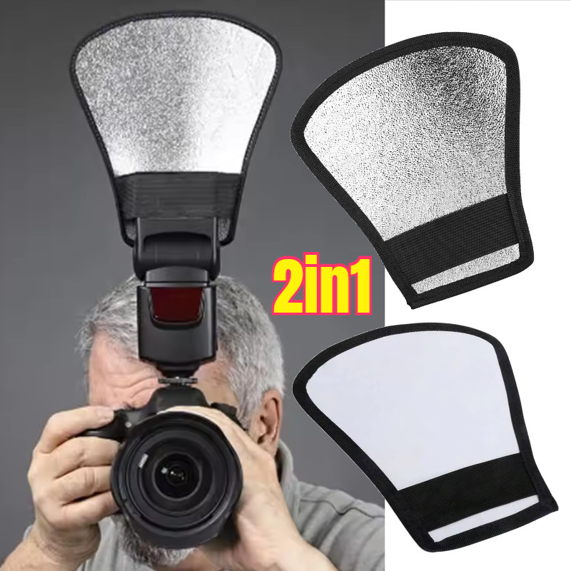 White Reflektor Bouncer Speedlite Eksternal / External Flash Reflector Diffuser / 2in1 Silver