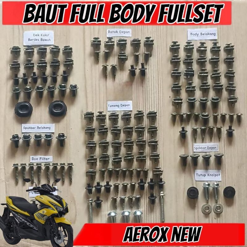 PROMO Baut Full Set Cover Body Yamaha Aerox 155 / Baut Full Body Yamaha Aerox new Lengkap - MURAH