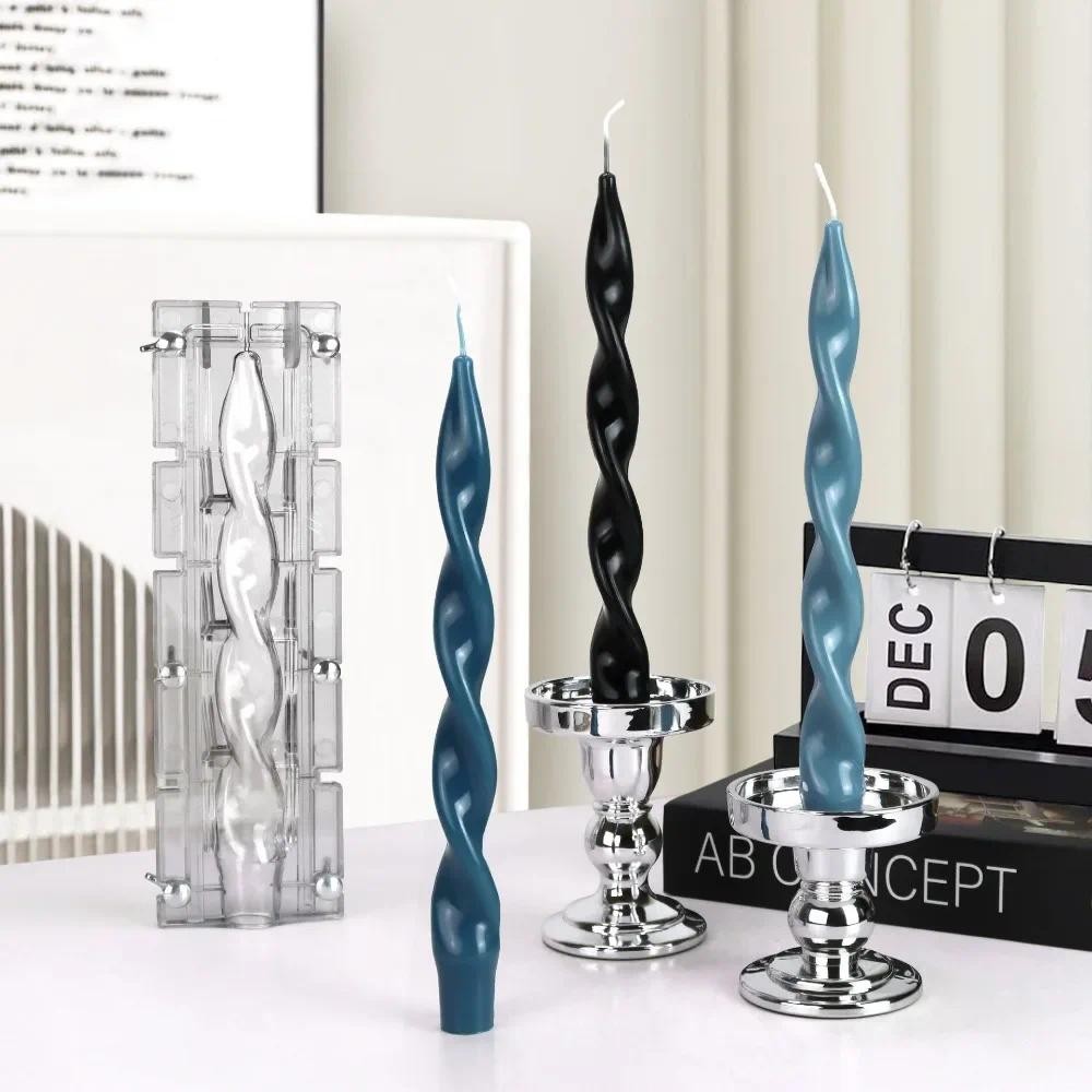 

Spiral Column Scented Candle Acrylic Moulds Geometry Cylinder Plastic Mold for Candlestick Long Pole DIY Gifts Home Artist Decor