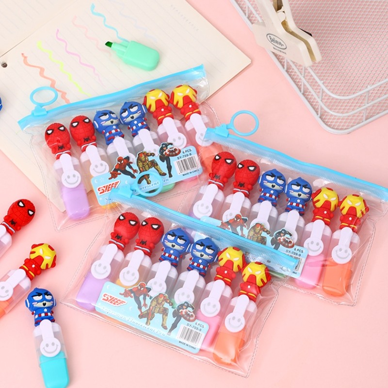 

6pcs Avengers Bagged Mini Highlighter Cartoon 6color Diy Handbook Pen Cute Student Marker Stationery Gift