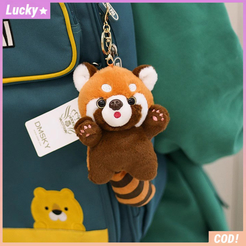 Tas Boneka Lucu Liontin Little Raccoon Mewah Gantungan Kunci Plush Mainan Tas Dekorasi Panda Merah H