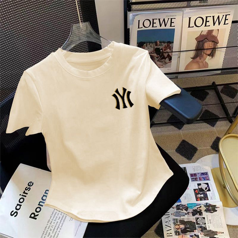 Misco T-shirt Crop Top Lengan Pendek Kaos Wanita Korea Kaos Trendy Letter NY Print Crop Wanita Kekin